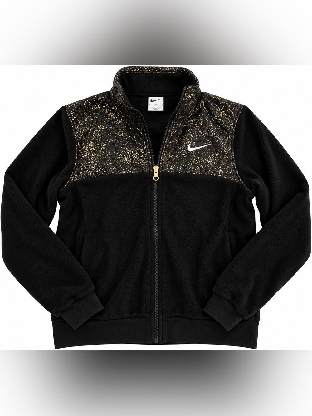 Nike Women's Sportswear Stardust Plush Jacket in black and gold size large